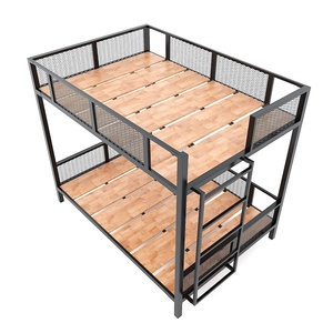 GT011 Industrial Design Solid Mango Wood Bunk <b>Bed</b> Extendable Iron Frame <b>Queen</b> <b>Size</b> 140x200cm Hand Carved Storage for Home - Product Image 2