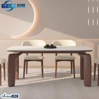Ensemble de table à manger moderne et simple, design créatif, vente en gros à bas prix, plateau en dalle de roche, 6 places, pieds en bois, pour la maison, l'hôtel