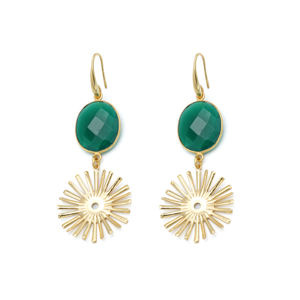 Boucles d'oreilles pendantes Dua pour femme, tendance, en onyx vert, laiton plaqué or 18 carats, bijoux élégants pour mariage - Product Image 2