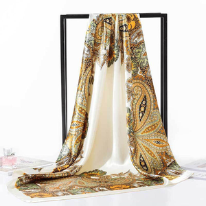 European American Vintage Satin <b>Scarf</b> for Women <b>Large</b> Square 90 Jacquard Headscarf Cashew Geometric Printed Pattern Fashionable - Product Image 4