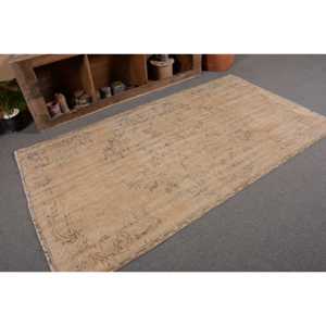 Tapis turc Vintage Beige 4.4x7.6 pieds fait à la main en peluche Pile hauteur laine fourrure matériel Latex Patchwork Rectangle pour adolescents chambres - Product Image 5