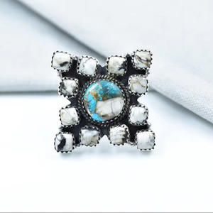 Handmade Women's <b>Adjustable</b> <b>Ring</b> White Buffalo Copper Turquoise <b>Sterling</b> <b>Silver</b> Oval Cut Natural Elegant Statement for Parties - Product Image 1