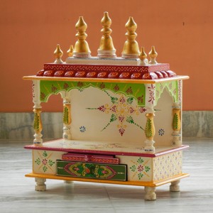 Templo de madera de diseño tradicional hecho a mano para decoración del hogar colgante de pared Puja Ghar Altar para Diwali boda cumpleaños - Product Image 2