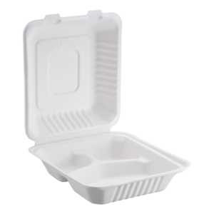 Contenedor con bisagras de bagazo blanco ecológico ProTakeOut - Product Image 1