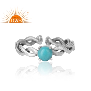 Best Quality <b>Oxidized</b> Sterling Silver Natural Arizona Turquoise Gemstone Adjustable Ring Custom Jewelry Manufacturer - Product Image 2