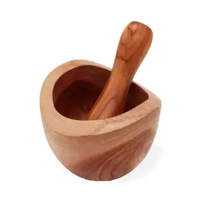Geschnitzte runde Mörser-und Stößel mühle aus Holz für Kräuter gewürze und Küchen mörser und Stößel aus Holz