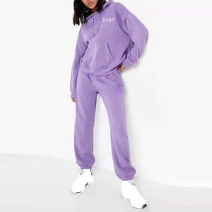 Conjunto de pantalones de chándal y Sudadera con capucha para mujer, chándal de dos piezas con logotipo personalizado y color, ropa de calle, chándal de corte holgado cuadrado - Product Image 1