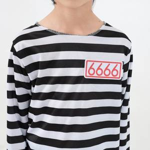 囚人コスチューム子供服ストライプ柄男の子女の子黒白刑務所テーマキッズクラシック - Product Image 6