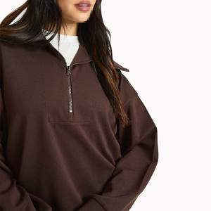 Ensemble de survêtement deux pièces pour femmes, sweat-shirt à demi-zip, pantalon de jogging à jambes larges, coupe décontractée, vêtements de détente décontractés - Product Image 3