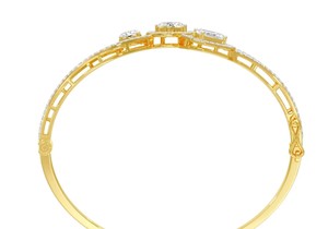 IGI Certified Mixed Shape Lab Grown Diamond Designer <b>Bangle</b> <b>Bracelet</b> in 14K Yellow / White / Rose Gold with Halo Setting - Product Image 3