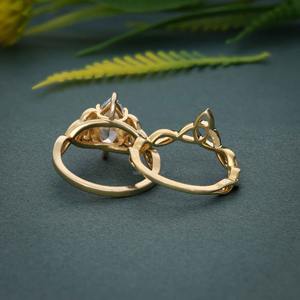 Conjunto de Anillo de Compromiso con Diamante Cultivado en Laboratorio con Certificación IGI, Estilo Moderno, Corte Marquesa, VVS, con Anillo de Moda Irlandés Celta de Oro de 14k a Bajo Precio - Product Image 3