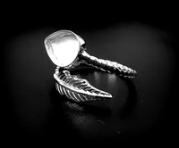 925 Sterling Silber 7x9mm Birnenförmiger Blanko-Ring mit Blattdesign Verstellbarer Ring Damen Andenken-Schmuck für Harz Asche Muttermilch DIY