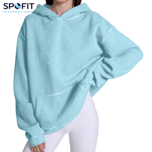 เสื้อฮู้ดผู้หญิงซักกรดแขนยาวเสื้อมีฮู้ดผ้าถักไหล่ตกสีพื้นเสื้อมีฮู้ดสำหรับผู้หญิง2025-2026 - Product Image 1