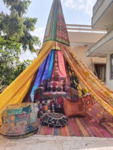 Boho Chic Canopy Saree <b>Tent</b> Bed Canopy Wedding Backdrop Gypsy Hippie Decor Floor Seating Meditation <b>Room</b> Glamping - Product Image 6