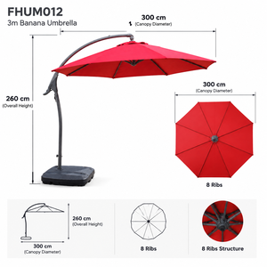 Parasol <span class=keywords><strong>banane</strong></span> de 3 m avec ouverture manuelle, parasol cantilever à 8 baleines pour jardin, terrasse, café, bord de piscine, complexe hôtelier - Product Image 5