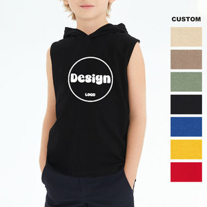 Débardeur à capuche sans manches pour enfants, unisexe, en coton, solide et basique, pour garçons. - Product Image 1
