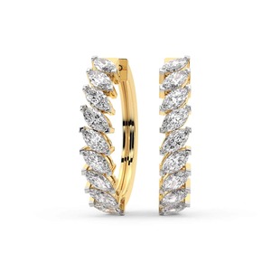 Boucles d'oreilles créoles en or massif 14K avec diamants de laboratoire taille marquise allongée, 1 carat au total, couleur F-G, pureté VS, 18 diamants, pièce de charme - Product Image 3