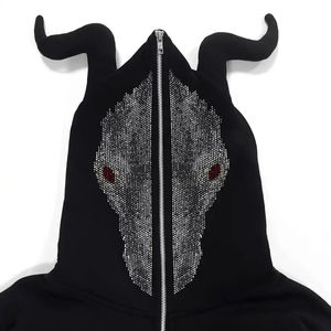 New Fashion Rhinestone <b>Skeleton</b> Full Face Zip <b>Hoodie</b> Streetwear Heavy Weight Full Zip up <b>Hoodie</b> for Men Women with OEM service - Product Image 3