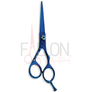 Ciseaux de coiffure professionnels bleus en acier inoxydable pour barbier et salon, avec logo personnalisé et vis décorative - Product Image 3