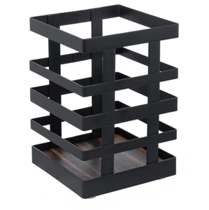 Top Selling Solid Wood Square Base Cutlery Holder Rustic Burnt Metal Black Finish Spoon Shape Kitchen Restaurant Cooking Tools - Product Image 1