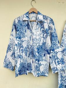 ชุดนอนผ้าฝ้ายพิมพ์ลายดอกไม้ทำมือจากอินเดีย หรูหราสำหรับฤดูใบไม้ผลิ/ฤดูร้อน/ฤดูใบไม้ร่วง ชุดนอนลำลองสุดพิเศษสำหรับใส่เดินเล่นตอนเช้าและกลางคืน ดีไซน์หรูหราและสง่างาม - Product Image 3