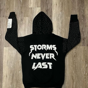 OEM เสื้อฮู้ดสวมหัวของผู้ชายกำหนดเองได้เสื้อมีฮู้ดสีดำหรูหราปักลายแขนสบายๆสไตล์ลำลองสำหรับฤดูใบไม้ผลิ - Product Image 6