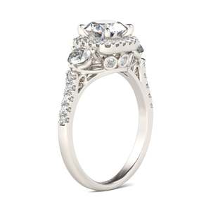 Bague de fiançailles Jeulia en argent sterling plaqué rhodium avec trois pierres halo à taille ronde - Product Image 3
