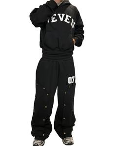 Custom Heavyweight Boxy <b>Y2k</b> Embroidery Vintage Cotton Streetwear Acid Wash 420 Gsm Cropped Oversized Hoodie Set - Product Image 2