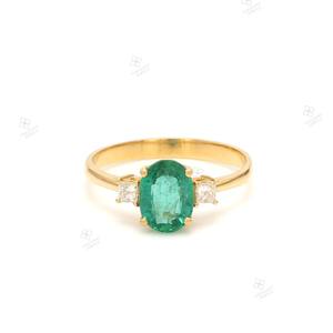 Anillo de tres piedras de diamante esmeralda de alta calidad 14K 18K oro sólido piedra preciosa genuina anillo de bodas fino del fabricante a granel - Product Image 1