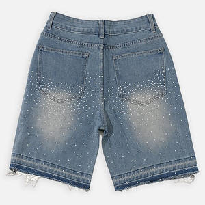 Pantalones cortos de mezclilla con diamantes de imitación para hombre, nuevo diseño, calidad superior, color liso, precio al por mayor, pantalones cortos vaqueros deportivos para hombre a la venta en línea - Product Image 2