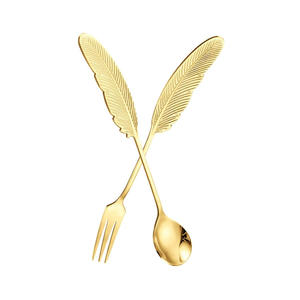 Belle finition plume Design poignée couverts de luxe Royal Party or poli ensemble de couverts pour les cadeaux de mariage et le dîner - Product Image 1