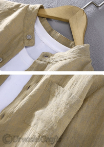 Chemise à manches longues en pur coton pour hommes automne col montant tenue décontracté mâle couleur unie boutonnée chemises habillées au prix de gros - Product Image 3