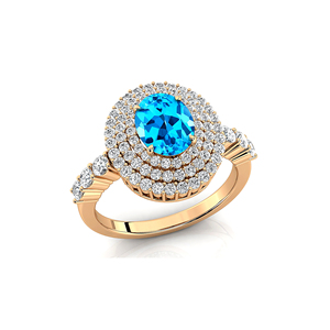 Anillos de compromiso de Topacio Azul suizo y halo de oro sólido, diamantes blancos reales, piedras preciosas naturales, joyería fina, proveedor mayorista indio - Product Image 4