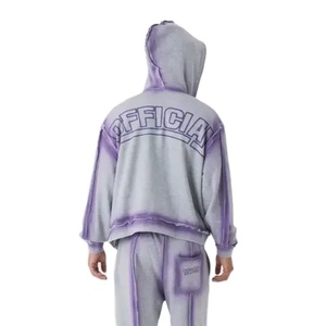 เสื้อฮู้ดซิปทรงบ็อกซี่โอเวอร์ไซส์สำหรับผู้ชาย สไตล์สตรีทแวร์ พิมพ์ลายแบบซันเฟด แอซิดวอช ดีไซน์ดิสเทรส สำหรับฤดูใบไม้ร่วง - Product Image 2