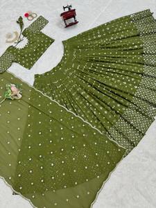 Traditional Heavy Thread Sequence Work Bridal Lehenga Choli Set <b>Indian</b> <b>Pakistani</b> <b>Clothing</b> for Weddings Parties Wholesale Bulk - Product Image 5