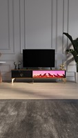 Table basse cheminée électrique en bois avec connexion Bluetooth, design moderne et luxueux pour salon