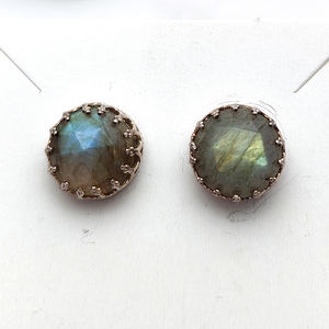 Natural Labradorite 12mm 925 Sterling Silver Designer <b>Stud</b> <b>Earrings</b> Handmade <b>Fine</b> Jewellery Gemstone for Trendy Weddings Parties - Product Image 4