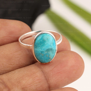 Trendy Bohemian Christian <b>Statement</b> <b>Ring</b> Women 925 Sterling Silver 10x14mm Oval Arizona Turquoise Gemstone Fine Party - Product Image 4