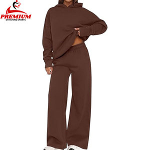 Chándal de mujer de color de estilo de algodón 100% de calidad superior chándal de dos piezas de gran tamaño liso para damas - Product Image 3