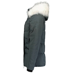 Parka con capucha de piel con puños elásticos a la moda, chaqueta con cremallera para mujer, elegantes bolsillos especiales de invierno con cremallera y parches personalizados - Product Image 4
