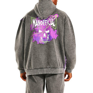 Streetwear Mens Patch Embroidery Flared Sweatsuits Manufacturer Zipper Cotton Acid Wash Custom Unisex Tracksuit - Product Image 3