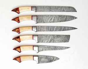 Juego de Cuchillos de Chef Damasco Hechos a Mano, Juego de 6 Cuchillos de Cocina con Mango de Hueso de Camello y Madera Pakka - Product Image 1