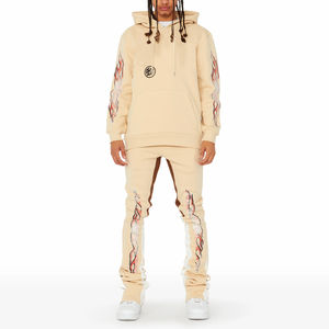 Jersey con capucha de algodón 100% hecho a medida, conjunto de pantalones de chándal acampanados, ecológico, elástico en cuatro direcciones, nueva llegada, estilo clásico para hombres - Product Image 1