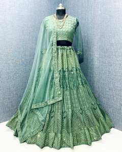 Tela de Georgette de zorro suave puro Lehenga Choli con blusa elegante completamente cosida Material de lino de algodón de seda del proveedor indio - Product Image 5