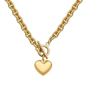 collana acciaio inox 18K Gold Plated Love Heart Necklace Bracelets Stereoscopic Heart Ot Clasp Necklace For Women Gift