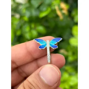 925 Silver Enamel Butterfly <b>Ring</b> <b>Adjustable</b> Rose Gold Plated Stainless Steel Inlay Fashionable Eternity Opening <b>Ring</b> Gift - Product Image 5