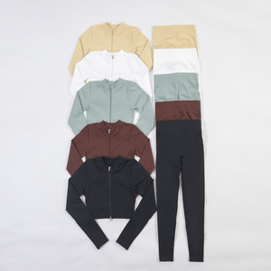 Personalizado 6 piezas acanalado Yoga Set cremallera ropa deportiva gimnasio Fitness entrenamiento sin costuras gimnasio ropa yoga Conjunto personalizado Activewear conjuntos - Product Image 6