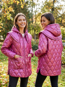 Chaqueta Larga Acolchada con Capucha, Chaqueta de Invierno con Cierre de Cremallera y Costuras en Forma de Diamante, Abrigo Informal Acolchado, Transpirable para Exteriores - Product Image 3