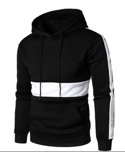 Sweat à capuche pour homme de style japonais, épais, noir à rayures, avec poche avant, en tissu molletonné 100% coton, pour streetwear d'hiver - Product Image 1