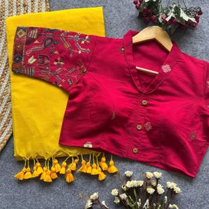 Magnifique sari en coton Khadi avec broderie, fabricant et fournisseur de mode féminine en Inde au prix le plus bas - Product Image 4